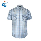 Factory price custom made eco friendly short sleeve plaid denim men shirt