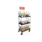3 Display Levels Standing Shelf Unit with Locking Wheels Wire Shelving Display Unit with Removable Sign Holder
