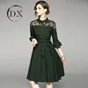 Cocktail Party Prom Woman Lady Embroidered Vintage Green Lace Shirt Dress