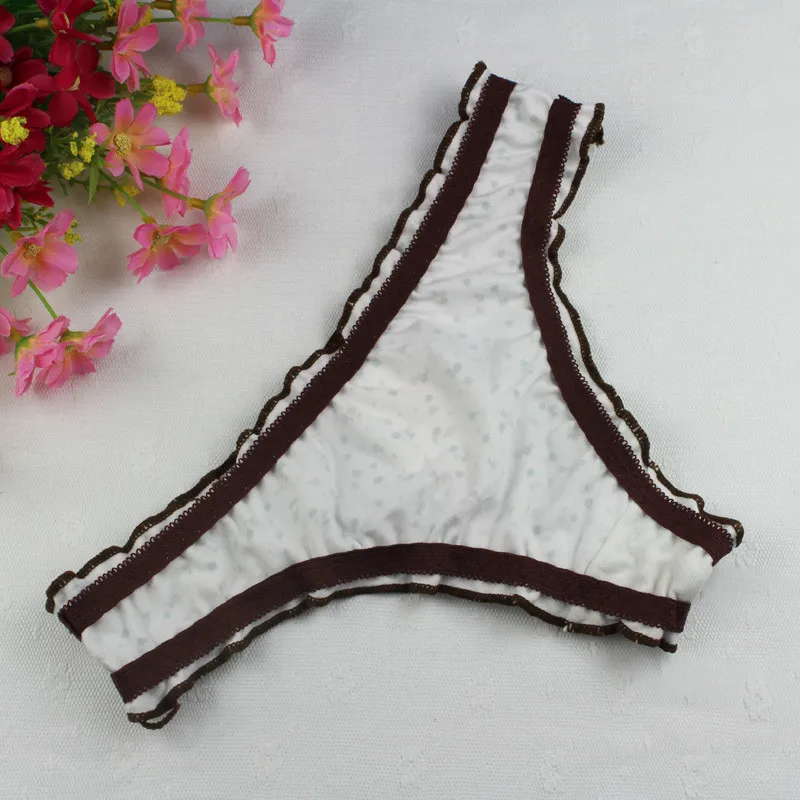 Stock Summer style Green flower Comfortable Green flower print cotton Sey G String Women cotton Low Waist Thongs Underwear Brief