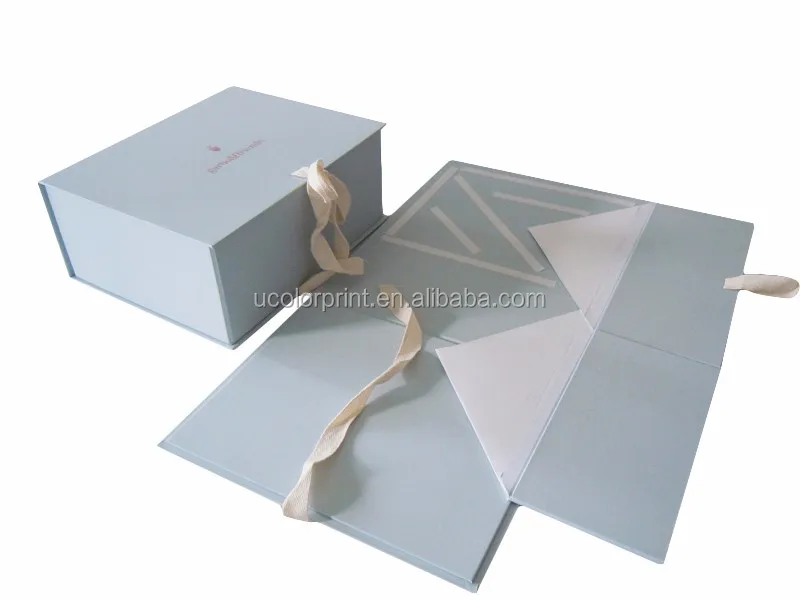 custom elegant flat folding gift shoe box with ribbon