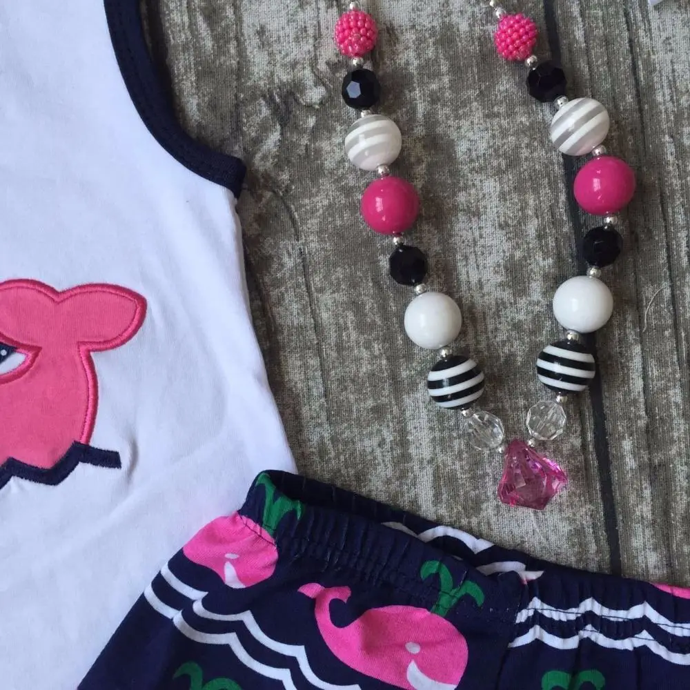 baby girls shorts sets boutique outfit cute hot pink whale summer cotton chevron sleeveless clothes macth with necklace and bow