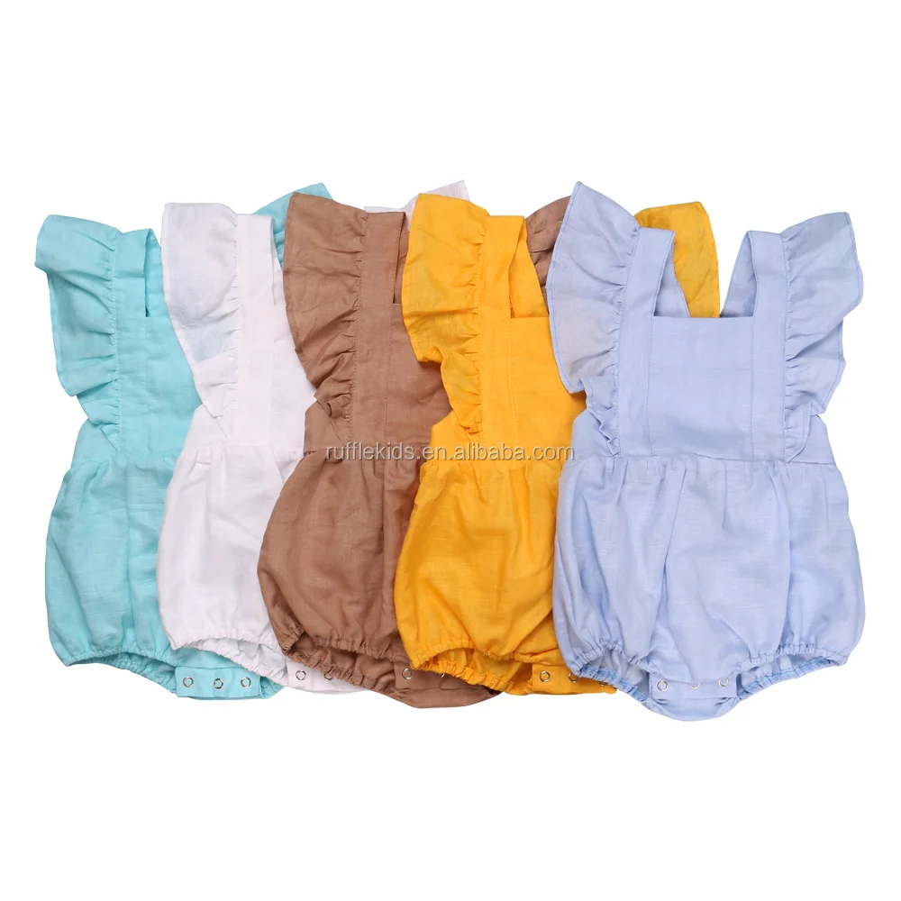linen puffy flutter ruffle sleeve bow clothes baby romper