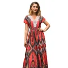 Wholesale Customized Bohemian European Style V Neck Printed Summer Womens Short Sleeve Long Maxi Dress
