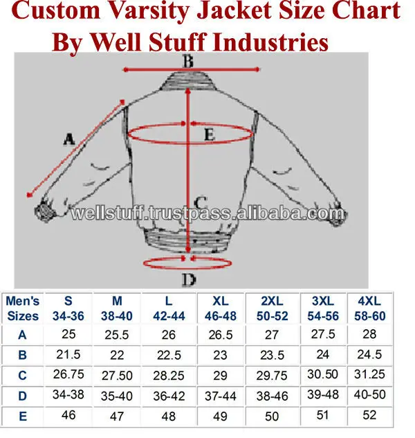 Varsity Jacket Size Chart