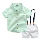 New baby strap set Korean version of the boy's short-sleeved shirt bib 2 sets baby boy clothing