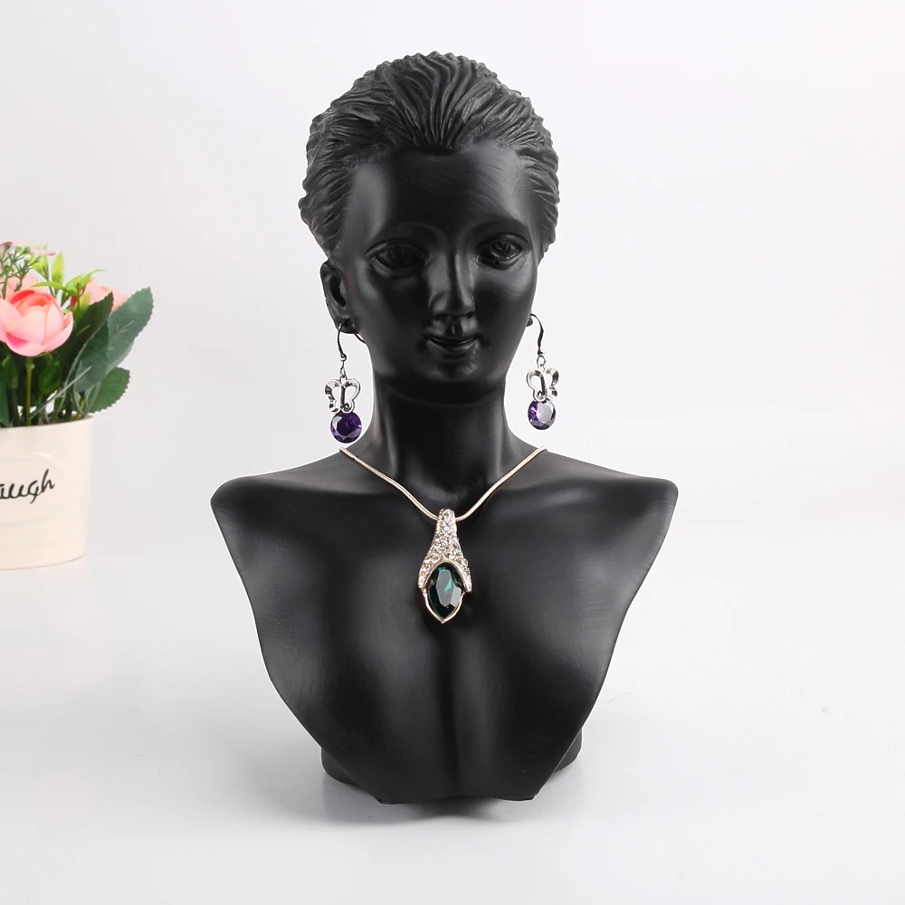 Black Resin Female Mannequin Bust For Necklace Ring Display Manikin