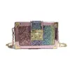 PU Leather luxury mini women party fashion glitter sequin shoulder crossbody bag with chain