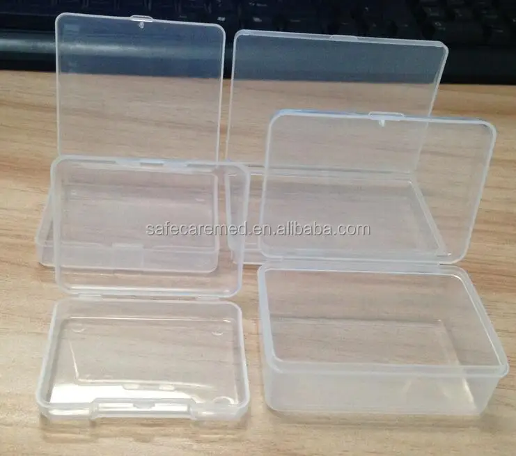 clear plastic box with hinged lid