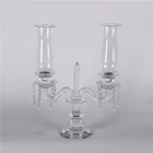2 arms crystal candle holder with hanging crystals candelabra cracked glass aluminum holders