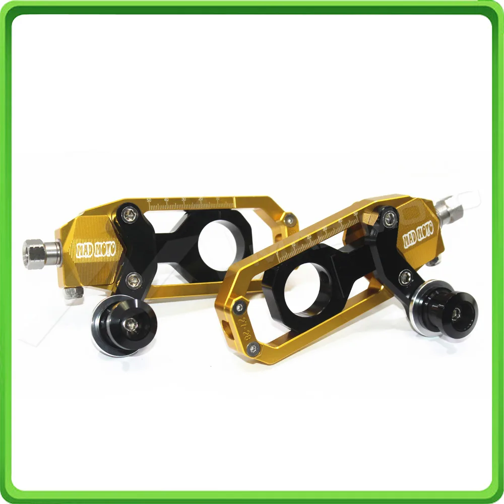 Motorcycle Chain Tensioner Adjuster with paddock bobbins kit for Yamaha R1 YZF-R1 2004 2005 Gold&Black (5)