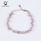 2018 Luxury Love Round Pink Freshwater Pearl Beads Charm Lady 925 Silver Bracelet