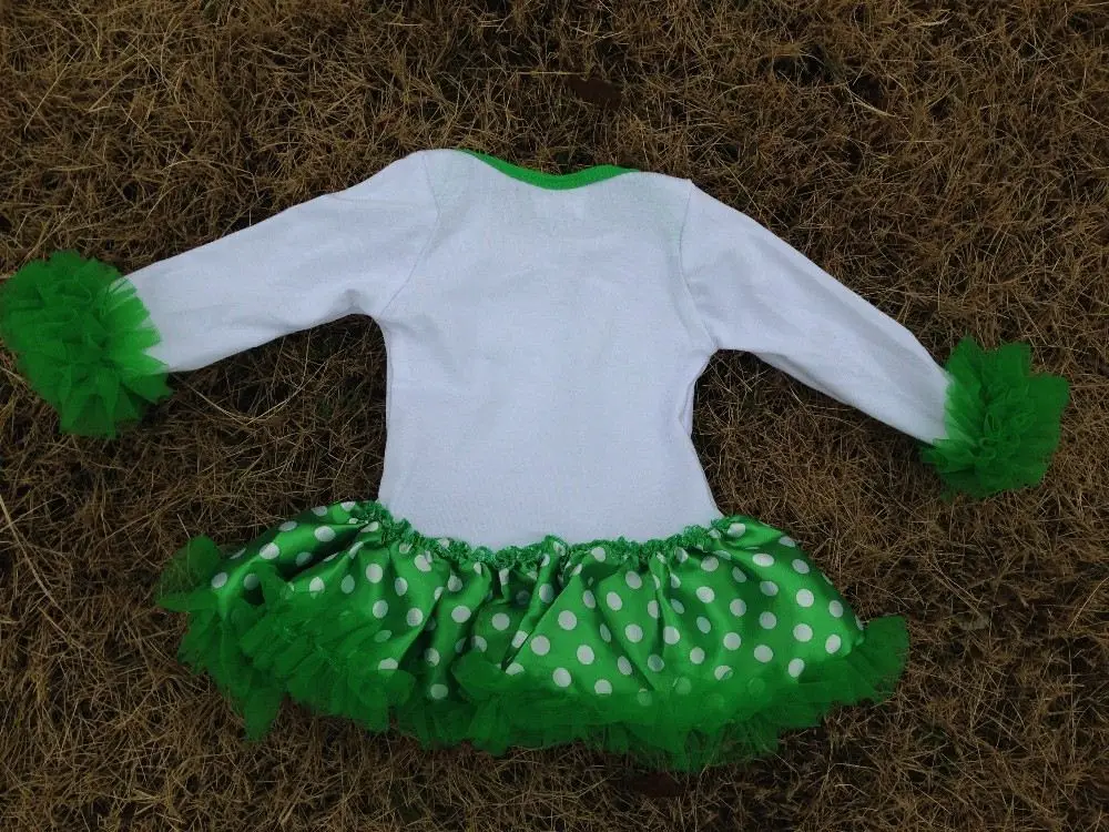 2015 St Patrick shamrock baby romper dresses cottom romper with matching necklace and bow set