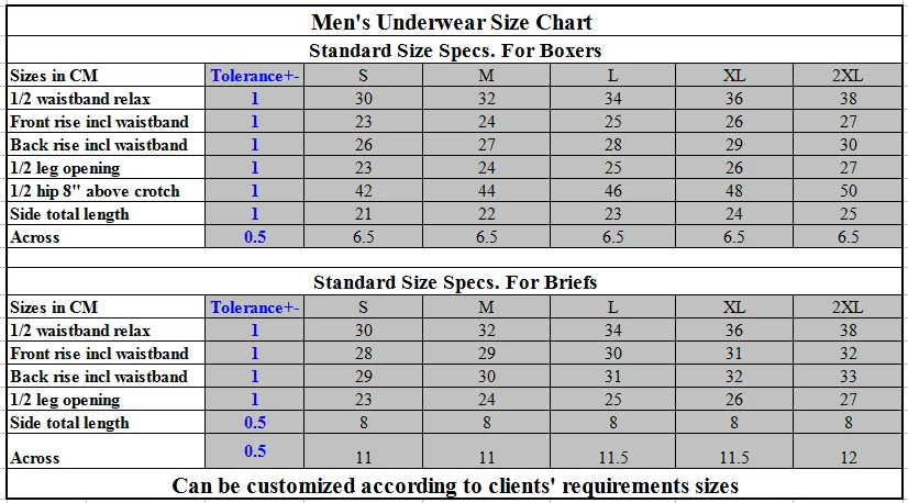 Men S Brief Size Chart