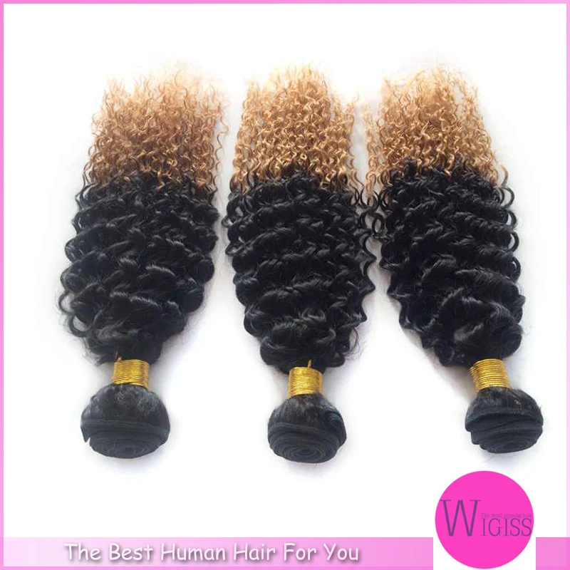 6A Ombre Peruvian Curly Virgin Hair 3pcs/Lot Ombre Hair Extensions Peruvian Kinky Curly Virgin Hair 2 tone1b/27 Human Hair H6066