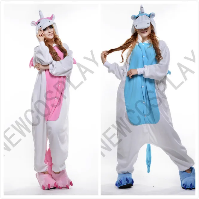 Lovers cartoon one piece sleepwear blue unicorn pajamas pink unicorn bodysuit sleepwear Unisex cosplay costume party dress