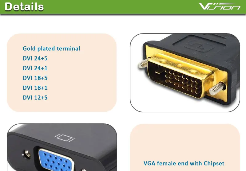 Analog Male Adapter  Gold Plated DVI-A Female 15pin to VGA