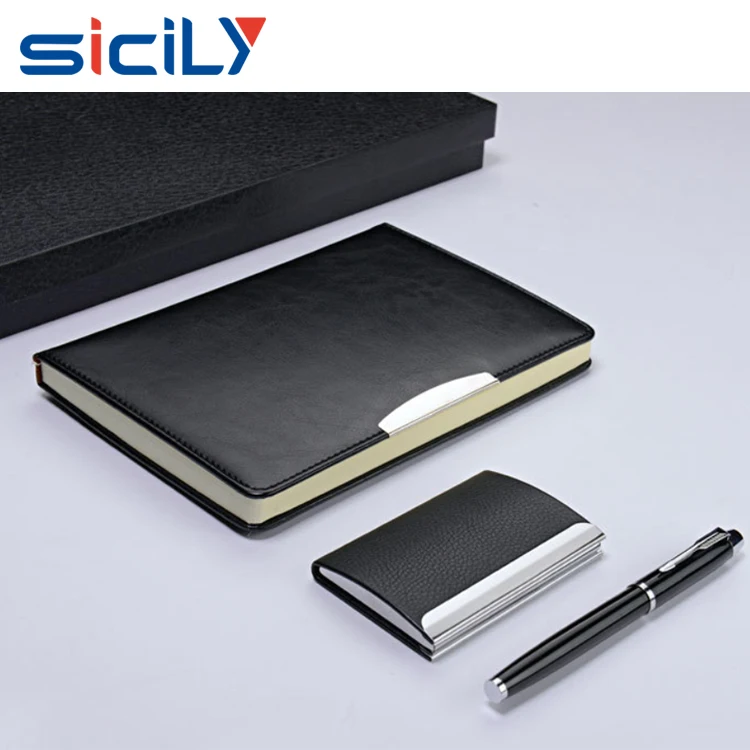 business gift set with pu leather notebook name card holder ball