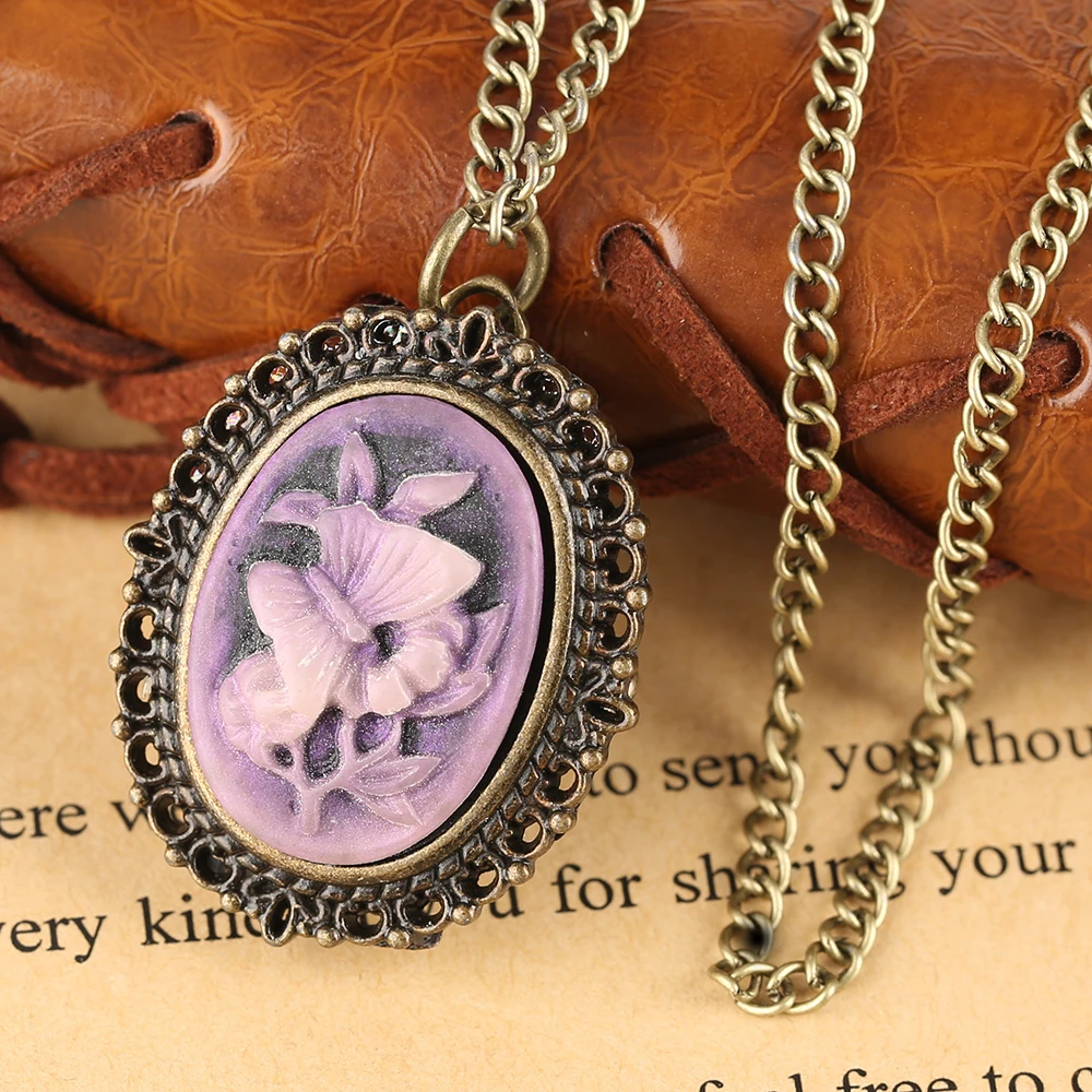 YISUYA Vintage Oval Pendant Pocket Watch Ladies Blue Rose Carving Quartz Clock Retro Women Necklace Mini Clock Watch Girl Boy (32)