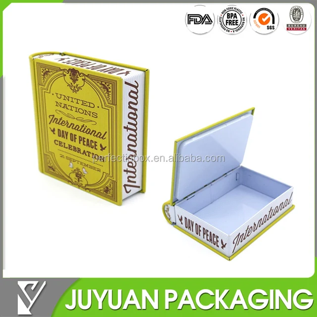 book shaped christmas rectangle gift tin boxes custom tin cans