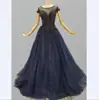 Heavy Beading Navy Blue Ball Bridal Gowns Wedding Dresses With Cap Sleeve