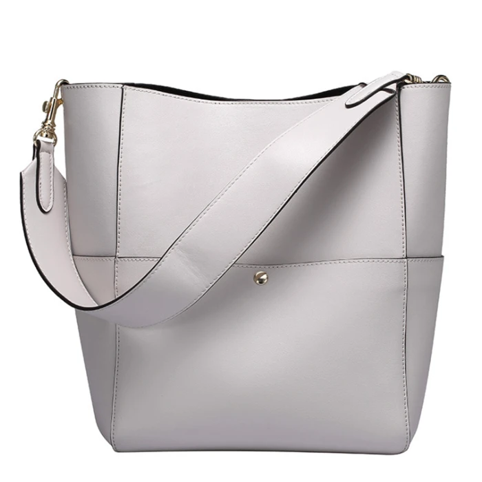 Hot selling new style big capacity genuine leather bucket women bag handbag
