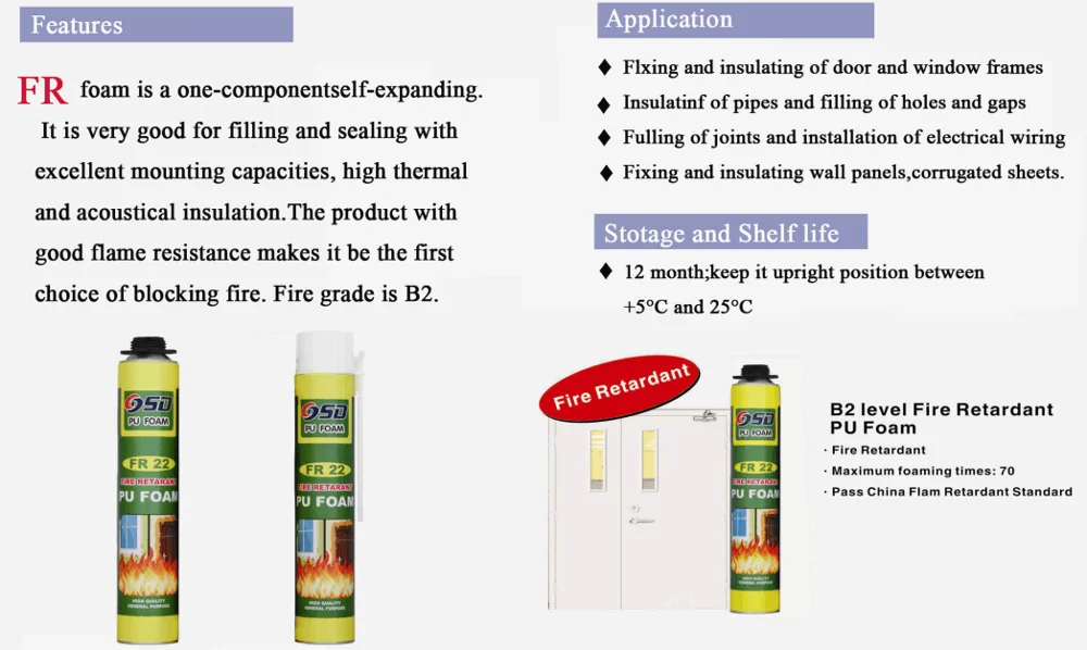 Free Sample 300ml 500ml 750ml Home Construction Fireproof Polyurethane