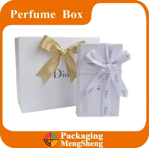 custom printed luxury white paper gift perfume box with bowknot&