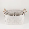 Fashion Large Handmade Woven Wool Felt Laundry Storage Basket With Wooden Handle