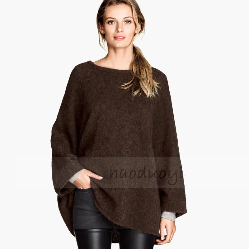 Poncho Women Batwing Sleeve Womens Poncho Knitted Clothing Fall 2015 European Style Size XS XXLHaoduoyi Brown Poncho Women