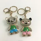 High quality fashion Charm shiny rhinestone car key chain ring crystal metal bear crystal animal key chain