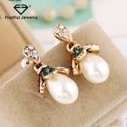 2017 New Model Fashion pearl pendant water drop shape rhinestone flower top women jewelry charm earring