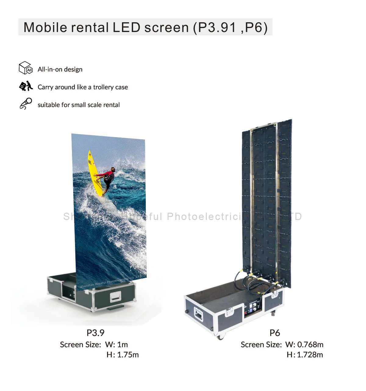 可折叠面板小尺寸可放入车载隔间移动 led 视频显示屏