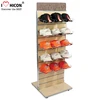 Sturdy Freestanding Slatwall Bamboo Wood Double Side Metal Holder Hat Cap Point Of Display Shelf