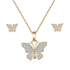 Two-Tone Jewelry Set For Women CZ Stone Chain Pendants Necklaces Earrings LOVE Anniversary Gift