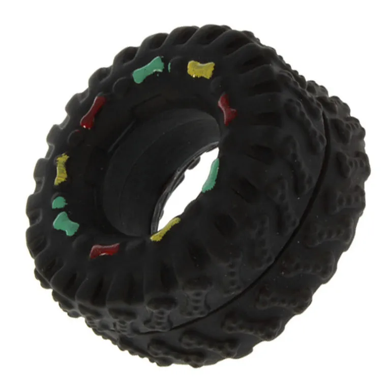 Free shipping Animal Sounds Tire Shape Pet Dog Toy Puppy Cat Chews Squeaky Rubber Toys Squeaking 8*4cm tire pet toys
