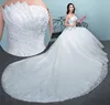 Newest breast wedding dress with train gorgeous lace luxury long wedding dress without sleeve