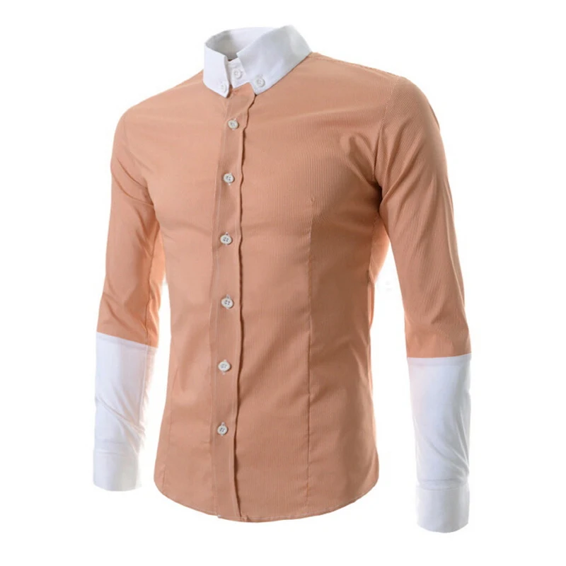 Fashion Style Men's Dress Shirt 2015 New Design Striped Cotton Casual Patchwork Sleeve Male Slim Fit Camisa Masculina ZHY1955