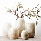 Ivory white glazed stripe relief big size modern flower ceramic vase for wedding