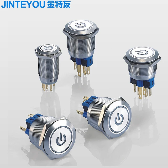 Self-lock Flat Head Metal Botton Switch With Symbol Power