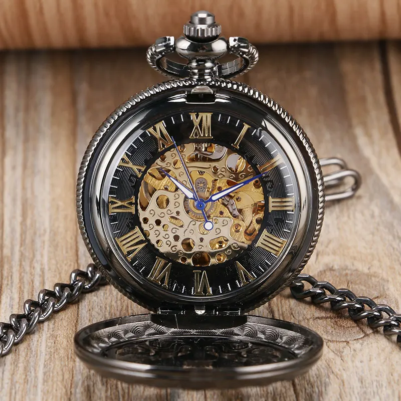 Trendy Gothic Grilles Flower Case Luxury Nurse Steampunk Skeleton Automatic Mechanical Gift Pocket Watch Chain Reloj de bolsillo 2017 2018 Gifts (5)
