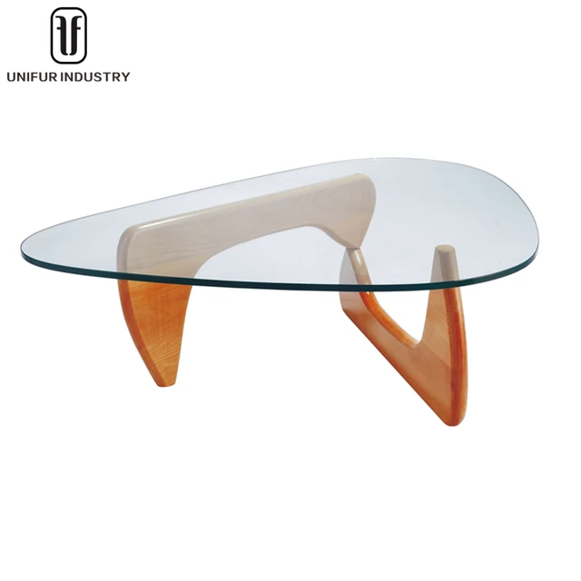 Replica classic furniture modern glass coffee tables with beech wood base