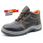 Black leather rubber sole very cheap steel toe safety shoes work