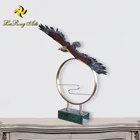 Home decor animal bronze flying eagle statue with marble base hawk sculpture