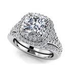Luxury Women Wedding Eco-Friendly Brass Platinum Plated Prong Set Created Diamond Halo Cubic Zirconia Ring Set