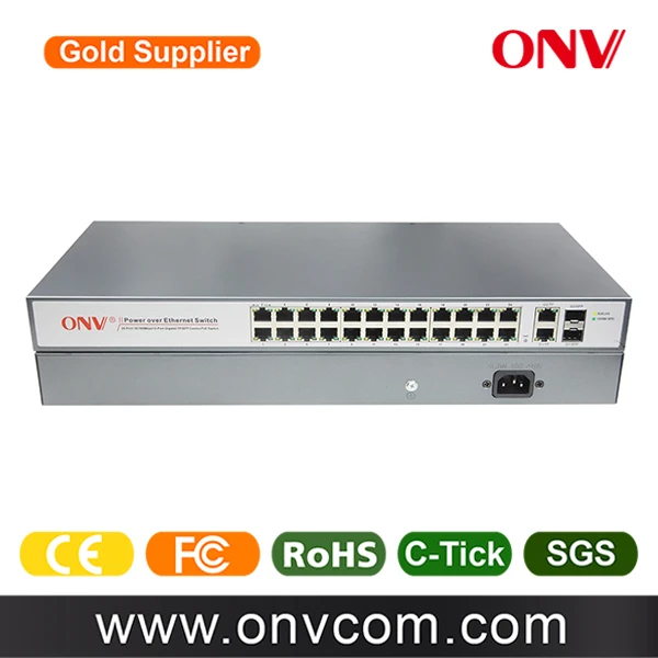 OEM for 24 Port Smart 10/100M PoE Switch with 24 PoE Ports and 2 Gigabit Combo Ports