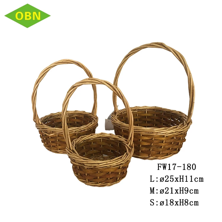 round natural woven wicker willow fruit gift basket with handles