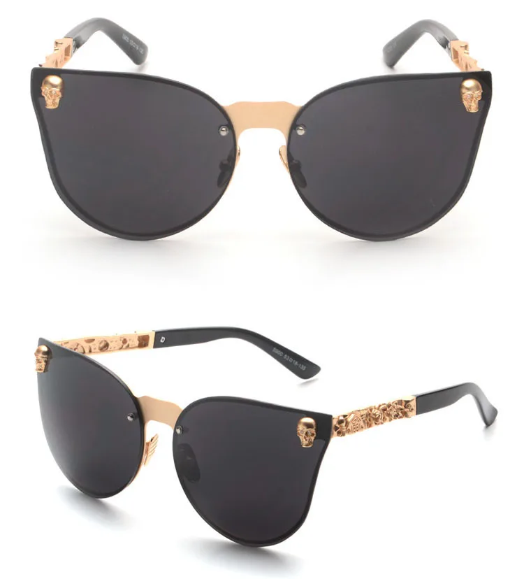 2015fashion polarized retro Gothic sunglasses women brand designer Punk style Skull gold leg sun glasses lunette de soleil femme