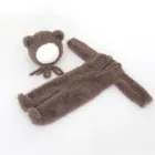 Newborn Footed Long Sleeve Onesie Romper and Bonnet set Luxury yarn Photography Prop Baby bear hat and hooded Romper outfit