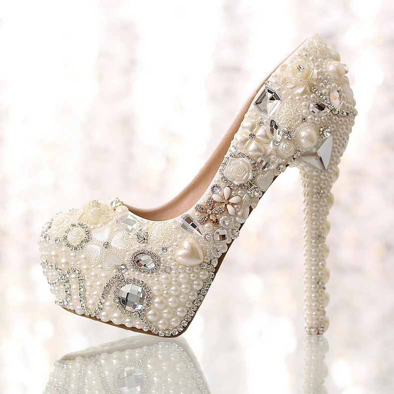 Shinning Pearl Diamond Wedding Shoes Bride Shoes Crystal High-heeled Shoes Wedding Dress Shoes Lady Party Prom Shoes